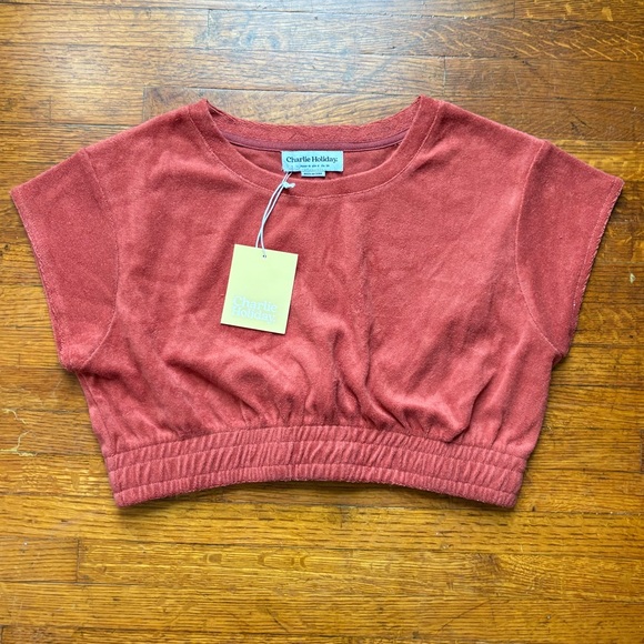 Anthropology Charlie Holiday Rust Soleil Terrycloth Crop Top M - Picture 3 of 8